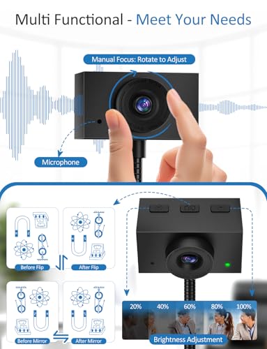 Webcam for PC, Streaming Camera, Web Camera for Desktop/Laptop Computer Webcam with Microphone, Plug and Play USB Web Cam with Bracket, Manual Focus, for Live Streaming, Video Calls (Black, 1080P)