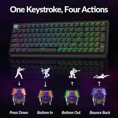 Keychron K4 HE 96% Wireless Hall Effect Keyboard with Number Pad, Rapid Trigger Magnetic Switches, QMK Launcher, 2.4GHz/Bluetooth/Wired, Mac & Windows, Aluminum Frame, Black (Shine-Through) - color: Standard Version Black