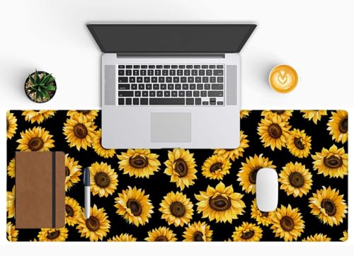 Large Mouse Pad Gaming Mousepad XL Sunflowers Desk Mat Mouse Pad Long 31.5x11.8 in Extended Big Cute Mouse Pad Waterproof Desk Pad with Non-Slip Base and Stitched Edges for Computer Keyboard - color: Sunflowers
