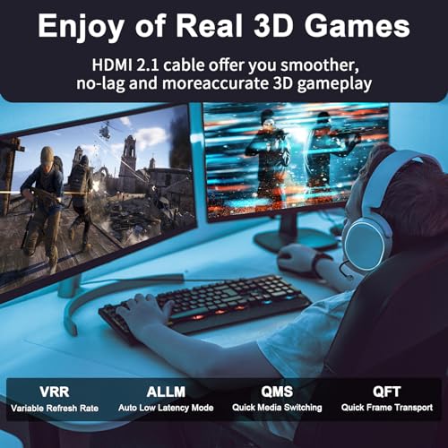 10FT HDMI 2.1 Cable 8K60Hz 4K120Hz, 48Gbps Ultra High Speed HDMI Cable with Gold Plated Connectors, Red Aluminum Housing, for PS5, Xbox Series X, 4K TV, Projector, Wall Mount TV, Living Room Setup. - size: 10FT