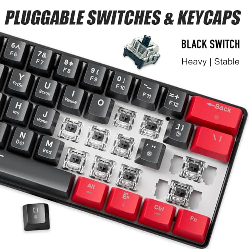 abucow 60% Mechanical Gaming Keyboard Black Switch Wired Compact Keyboard Anti-Ghosting No-Conflict 61 Swappable keycaps Ergonomic Design for Windows/Mac (Red-Black) - color: Red-Black