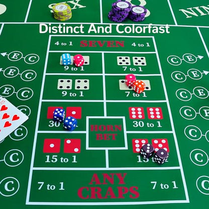 70 x 35 Inch Poker Mat for Table, Texas Hold'em Poker Table Top Mat with Carrying Bag, Waterproof Anti-Slip Rubber Blackjack Mat for Home Game Nights Up to 8 Players - color: Green-craps
