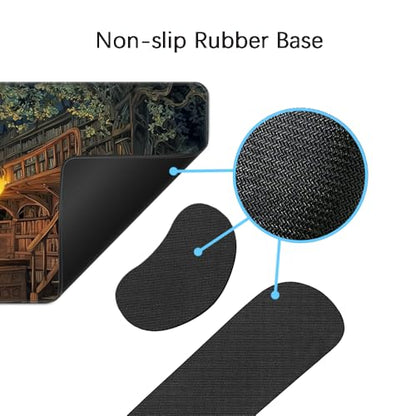 Desk Mat, Large Gaming Mouse Pad with Wrist Rest, 4 in1 XXL Mouse pad+Keyboard Wrist Rest+Mouse Pad Wrist Support+Cup Coaster Set, Ergonomic Desk Pad for Home Office, Trees Library - color: Trees Library