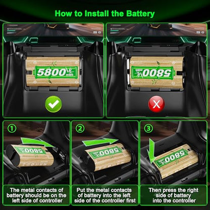4x5800mWh Rechargeable Battery Pack for Xbox, Fast Charging Station for Xbox Series X/S/One/One S/X/Elite Controller Batteries, Xbox Battery Pack with Charger