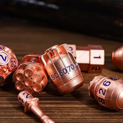 UDIXI Metal Dice Set D&D, RPG 7PCS Polyhedral Metal DND Dice Set Copper | Bomb Shape, Solid Metal, Cool Design, Leather Pouch Pakaging, for Dungeons and Dragons Role Playing Games Tabletop Game - color: Copper Blue