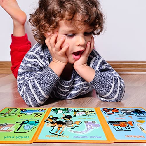 Magnetic Puzzles for Kids Ages 3-5, Travel Toddler Excavator Puzzle Toy | Refrigerator Magnet Game for Ages 4-6, Learning & Birthday Gift for Boys, Car Airplane Road Trip Quiet-Time Activity Toys - style: Engineering vehicle