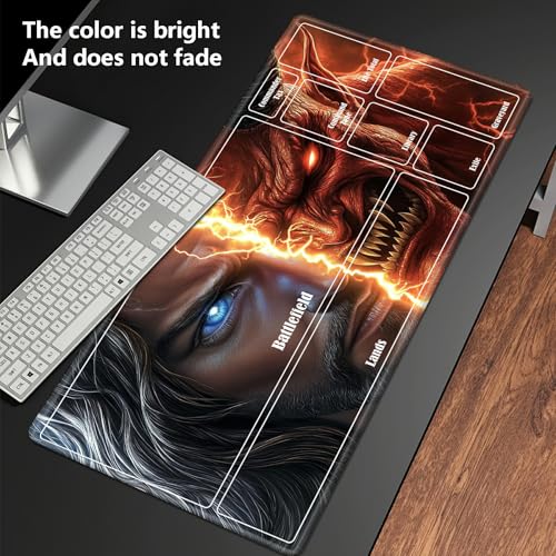 MTG Playmat with Zones, TCG Card Game Play Mat with Stitched Edges, Non-Slip Rubber Base Gaming Desk Mat, Smooth Surface 24 x 14 Inch, Jesus and the Devil - color: Jesus and the Devil, size: Zone 1