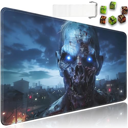 for MTG Playmat + Drawstring Travel Pouch + 6 Dice Counter, for Tabletop Trading Card Game Playmats or Mouse Pad, Anti-Slip Rubber 24 x 14 in, Scary Zombies for TCG Playmat (No with Zone) - color: JV-Playmat-6-1-I243