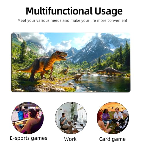 for MTG Playmat TCG Card Game Mat with Stitched Edges,Board Game Mats Non-Slip Waterproof Rubber Base 24 x 14 inch for CCG RPG DTCG Trading Card,Dinosaur Landscape River - color: Dinosaur Landscape River