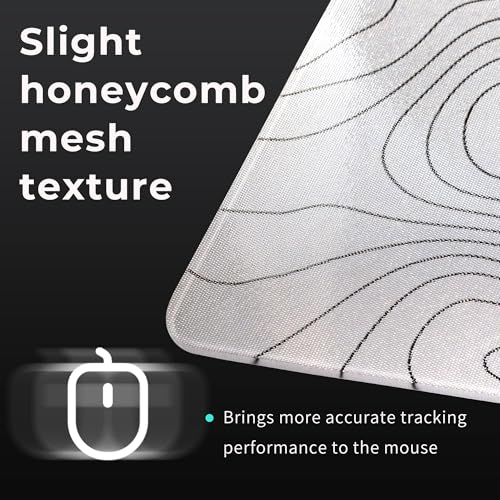 Hard Gaming Glass Mouse Pad with White Topographic Design, Large 410mm*310mm Mouse Mat, Unique Professional Glass Surface for Enhanced Precision and Speed - color: White(Topographic)