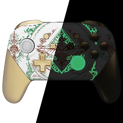 eXtremeRate Glow in Dark - Totem of Kingdom White Faceplate Backplate Handles for Nintendo Switch Pro Controller, Soft Touch Replacement Grip Housing Shell Cover Buttons for Switch Pro Controller - color: Glow in Dark - Totem of Kingdom White