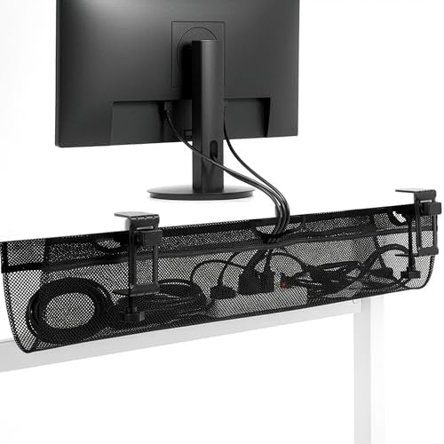 VIVO No Drill Clamp-on 36 inch Mesh Net Under Desk Cable Management Wire Organizer, Adjustable Home Office Standing Desk Cord Storage Sleeve, Black, DESK-AC36MH - size: 36"