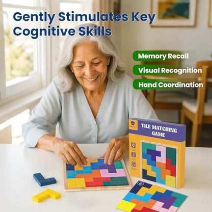 Dementia Activities for Seniors, Memory Games for Seniors with Alzheimers, Wooden Tiles Matching Puzzle Game, Dementia Products for Elderly Adults, Brain Exercise Gift for Parents or Nursing Home