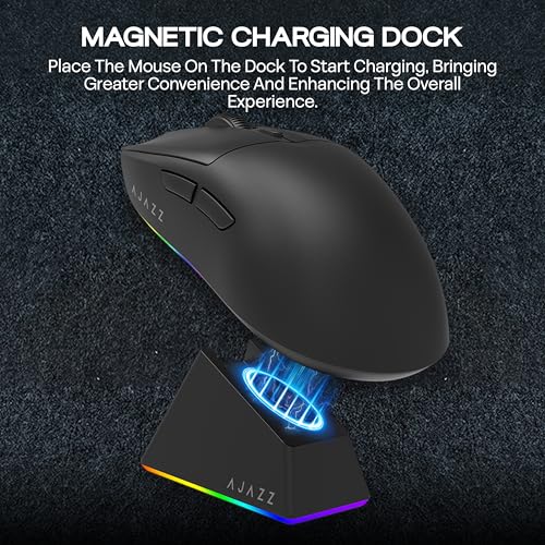 MechLands AJAZZ AJ139 V2 MC Gaming Mouse with Charging Base, Adjustable 12,000 DPI, PAW3311 Sensor, 3 Modes Wireless Mouse, 500mAh Battery, 1000 Polling Rate, 66g Lightweight, Win/Mac (Black) - color: Black