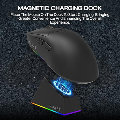 MechLands AJAZZ AJ139 V2 MC Gaming Mouse with Charging Base, Adjustable 12,000 DPI, PAW3311 Sensor, 3 Modes Wireless Mouse, 500mAh Battery, 1000 Polling Rate, 66g Lightweight, Win/Mac (Black) - color: Black