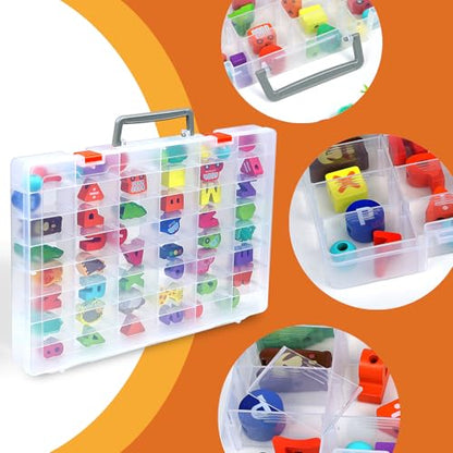 CGCG 2-Pack 48-Compartment Clear Plastic Organizer Box 14.37x10.63 | Storage case with handles, removable dividers for miniatures, small toy, fishing tackle, diamond painting, pencils, crafts