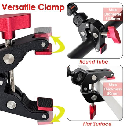 22" Magic Arm w Clamp Mount, Adjustable Overhead Phone Mount Stand, Articulating Friction Boom Arm w Thread Adapter for Webcam Tripod Light Video Rig Camera