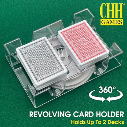Dual Deck Revolving Card Holder - 360 Degree Playing Card Holder for Kids Playing Card Accessories Poker Card Deck Holder Poker Table Accessories - Acrylic Playing Card Holder for Playing Card Games