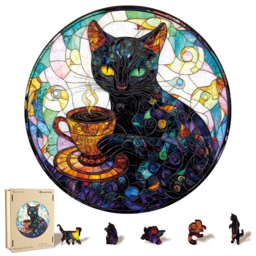 Reouinty Wooden Puzzles, Black Cat Puzzles 200 Pcs 11.2x11.2 in | Unique Animal Shape Wood Puzzle Piece, Beautiful Wall Decor, Creative Gift for Family Game - color: Black Cat, size: 200pcs