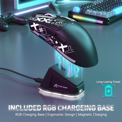 MAGIC-REFINER Attack Shark X11 59g Lightweight Wireless Gaming Mouse,RGB Charging Dock,Tri-Mode-BT/2.4G Wireless/Wired Mouse with Grip Tape,22000 DPI,5 Programmable Buttons for Pc/Mac(Black&Sticker) - color: Black & Griptape
