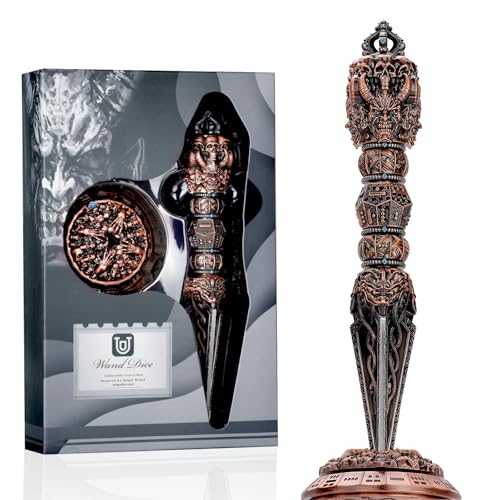 Unique Metal DND Wand dice Set with Bagua Stand, Seven as one, Roulette dice Rotator, Suitable for Role-Playing or Steampunk Themed Games with D20 D12 D10 D8 D6 D4 D00% Metal dice Set (Copper) - color: Copper