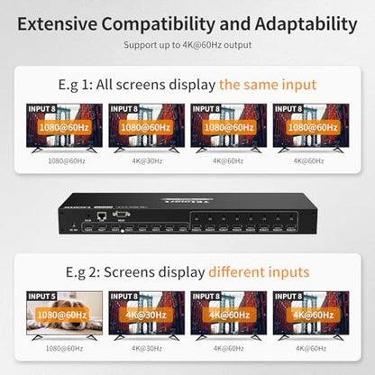 TESmart 8x8 HDMI Matrix 4K Matrix Switcher Support EDID, Ultra HD 4K@60HZ, 8 L/R Audio Output, HDCP 2.2, 8 in 8 Out HDMI Switch with IR Remote Control, RS232, TCP/IP Control, Rack-Mount Vedio Switcher - size: 8 IN 8 OUT 4K60