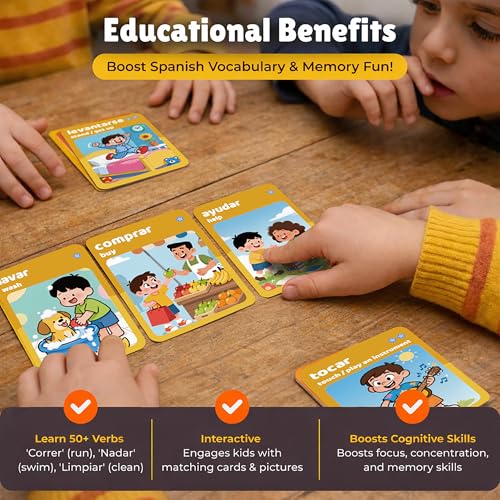 Spedemy Twinkle Match Spanish Card Game – 100 Vocabulary Matching Cards, Bilingual Games, Spanish Board Game for Kids, Beginners, Families, Homeschool & Classroom, juegos en español para la Familia