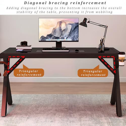 Tempered Glass Computer Desk, Modern Home Office Desk Personal Workstation with X-Shaped Metal Frame, Student Writing Desk Gaming Desk with Cable Management(100cm/39, Black C) - color: Black C, size: 100cm/39"