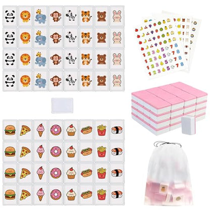 Vita Mahjong Game Set with Stickers, 65 Tiles DIY Plastic Mahjong Block Set, 2 Player Seaside Escape Push Tiles Game (Pink) - color: Pink