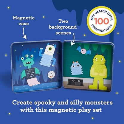 Petit Collage Magnetic Play Set, Monsters – Mix & Match Magnetic Game Board, Ideal for Ages 3+ – Includes 2 Magnetic Scenes and Over 25 Magnet Pieces, Ideal Travel Activity for Kids - color: Mix + Match Monsters Magnetic Play Set