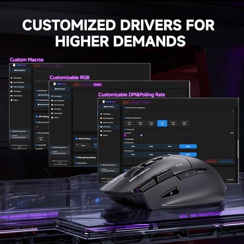 TMKB M2 Wireless Gaming Mouse, 24K DPI, Tri-Mode 2.4G/BT/USB-C, 9 Buttons | Lightweight Ergonomic Grip, Programmable, 600mAh Rechargeable, DPI-Shift Button, RGB lighting, PTFE Feet, for PC Laptop Mac