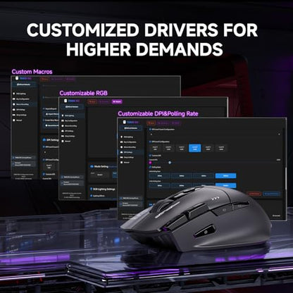 TMKB M2 Wireless Gaming Mouse, 24K DPI, Tri-Mode 2.4G/BT/USB-C, 9 Buttons | Lightweight Ergonomic Grip, Programmable, 600mAh Rechargeable, DPI-Shift Button, RGB lighting, PTFE Feet, for PC Laptop Mac