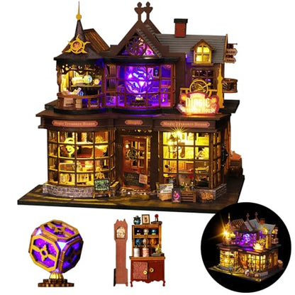 DIY Miniature House Kit, DIY Dollhouse Kit for Adults to Build, Mini House Kit with LED, Mayberry Street Miniatures, Ideal Gifts for Birthday, Halloween Christmas(Magic Treasure House) - color: Magic Treasure House