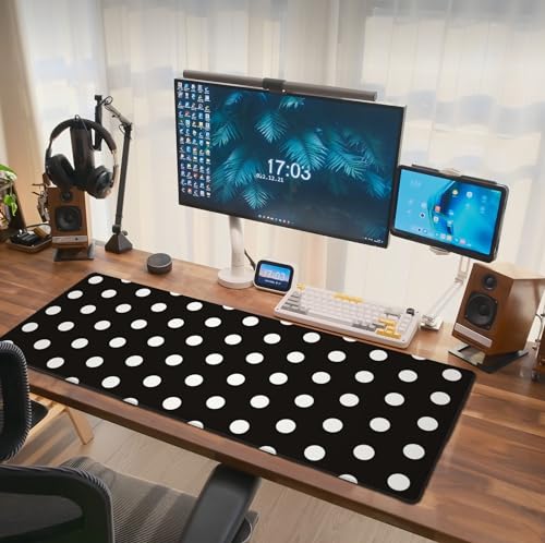 White Polka Dot Mouse Pad Extended Large Gaming Mousepad XL Big Long Oversized Desk Mat Stitched Edges 31.5 X 11.8 Inch for Home Office - color: Black1