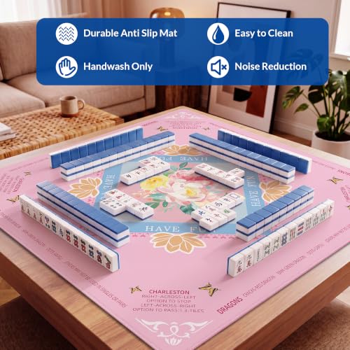 Mahjong Mat - 31.5" x 31.5" Anti-Wrinkle Mahjong Mat for Table, Anti Slip Noise Reduction Gaming Mat with Carrying Bag, for Mahjong/Board Games/Poker/Dominoes/Card Games (Pink) - color: Pink