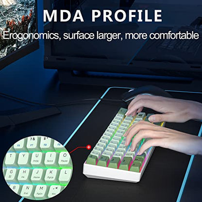 Fogruaden 60 Percent Mechanical Matcha Gaming Keyboard - 60% Red Switch, RGB Backlit, Wired with MDA PBT Keycaps for Win/Mac PC Laptop - color: 61 Matcha/ Red Switch