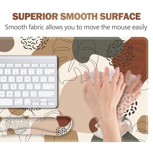 ARTSO Desk Pad and Keyboard Wrist Rest, Large Gaming Mouse Pad+Keyboard Wrist Pad+Mouse Wrist Support, 4 in 1 Desk Mat Protector for Office, Home (Abstract Leaf) - color: Brown Abstract Leaf