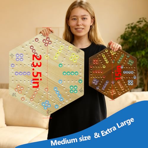 Wahoo Board Game-23.6 Inches Game Board for 4 and 6 Players | solid wooden wahoo marble board game with marbles and dice; fit party game night and indoor group entertainment - color: Extra Large, Log