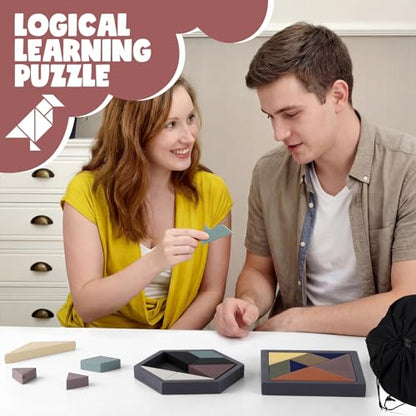 Yunsailing 3 Pack Large Wooden Blocks Puzzles Hexagon Tangram Puzzle Wooden Russian Brain Puzzles for Adult Challenge Teasers Geometric Jigsaw Logic Iq STEM Educational Gift Graduation(Stylish) - style: Stylish