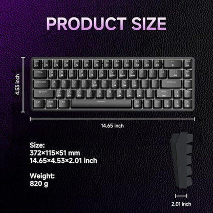 DIERYA DK68 60% Wireless Mechanical Gaming Keyboard, 3-Mode, Bluetooth 5.0/2.4G/USB-C, RGB Backlit, 68-Key Compact Mini for Windows, Mac, Linux - Clicky Blue Switch - Black - color: Black/Blue Switch, size: Wireless
