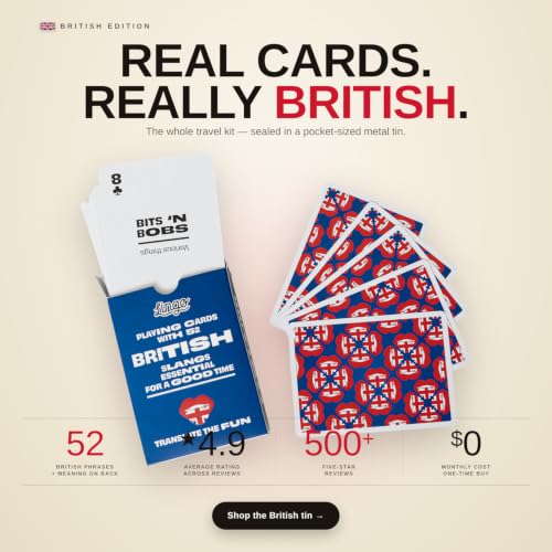 Lingo British Slang Playing Cards in Premium Travel Tin | Learn Funny British English Expressions | Luxury Gift Box for Anglophiles & London Travelers | Hilarious Card Game for Adults