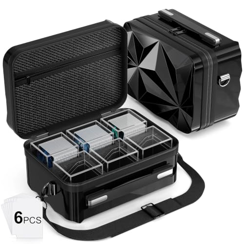 Proijeut Card Deck Box with Portable Case, 6 Pack Clear Commander Deck Box with 6 Dividers, Holds 600+ Double Sleeved Cards, Fit for MTG, YuGiOh, TCG（Geometric Black） - color: Geometric Black, size: 6 Slot