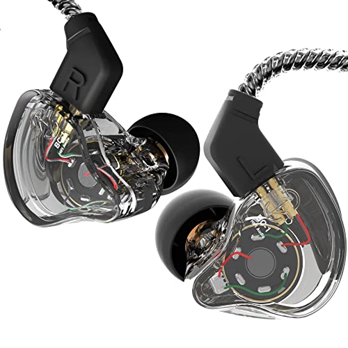 CCZ Yinyoo Melody in Ear Monitors Earphones Headphones Wired Earbuds without Microphone IEM HIFI Bass with 1DD 1BA, Ear fins, 4N OFC Cable for Musicians, Singer, on Stage, Studio (no mic, clear black) - color: Clear, size: No mic, style: without mic