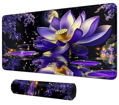 Purple Lotus Flower Blooms for MTG & TCG Playmat Mouse Pad,BFDHGQZC 24" x 14" Game Mat for MTG/RPG/CCG Trading Card Game Playmats Table Mat Perfect for Card Games Video Games Computer Office - color: Purple Lotus Flower Blooms