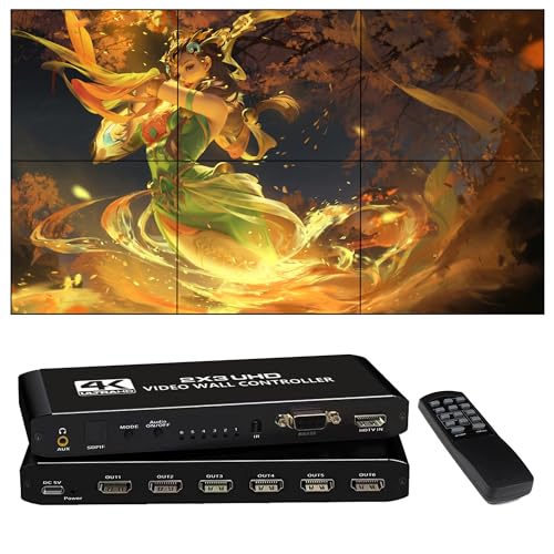 4K Seamless Splicing TV Wall Processor - HDMI Video Wall Controller, 1080P HDMI Image Processor with RS232, Support 180Rotate, 1x2 to 3x2 Modes - color: 2x3 HDMI Video Wall