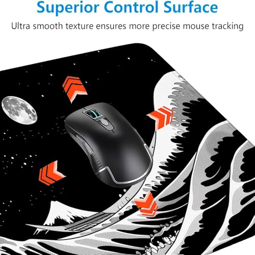 Japanese Sea Wave Anime Desk Mat Black and White Kanagawa XL Mouse Pad Large Mousepad Extended Laptop Keyboard Mat Gaming Desk Pad Mouse Mat 31.5"x11.8" Office Computer Keyboard Laptop Home - color: Japanese Sea Wave Anime_013, size: 11.8" x 31.5"