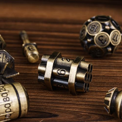 UDIXI Metal Dice Set D&D RPG Polyhedral Metal DND Dice Set Ancient Bronze | 7PCS, Bomb Shape, Solid Metal, Cool Design, Leather Pouch Packaging, for Dungeons and Dragons Role Playing Game Tabletop Game - color: Ancient Bronze