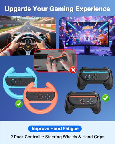 Switch 2 Accessories, Case Bundle with Charger, Grip & Wheel for Nintendo 2 | FYOUNG [Charge Inside] Travel Hard Case, Charging Dock, Ergonomic Grip&Steering Wheel for Mario Kart,Tempered Glass -Blue - color: Blue