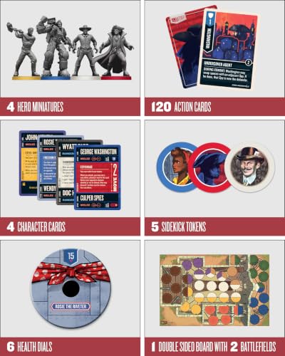 Restoration Games Unmatched Stars & Stripes | Strategy Board Game for 2 to 4 Players, American Legends Expansion with Miniatures, Unique Decks, 2 Battlefields, Ages 9+