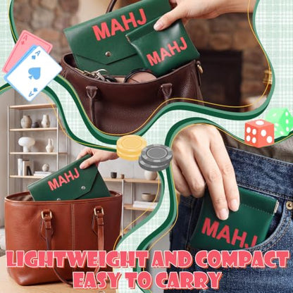 2 Pcs Leather Mahjong Card Bag Clutch Pouch Holder with PU Squeeze Dice Bag Mahjong Accessories Protector Cover Case for MAHJ Lover Playing Game Night (Dark Green) - color: Dark Green